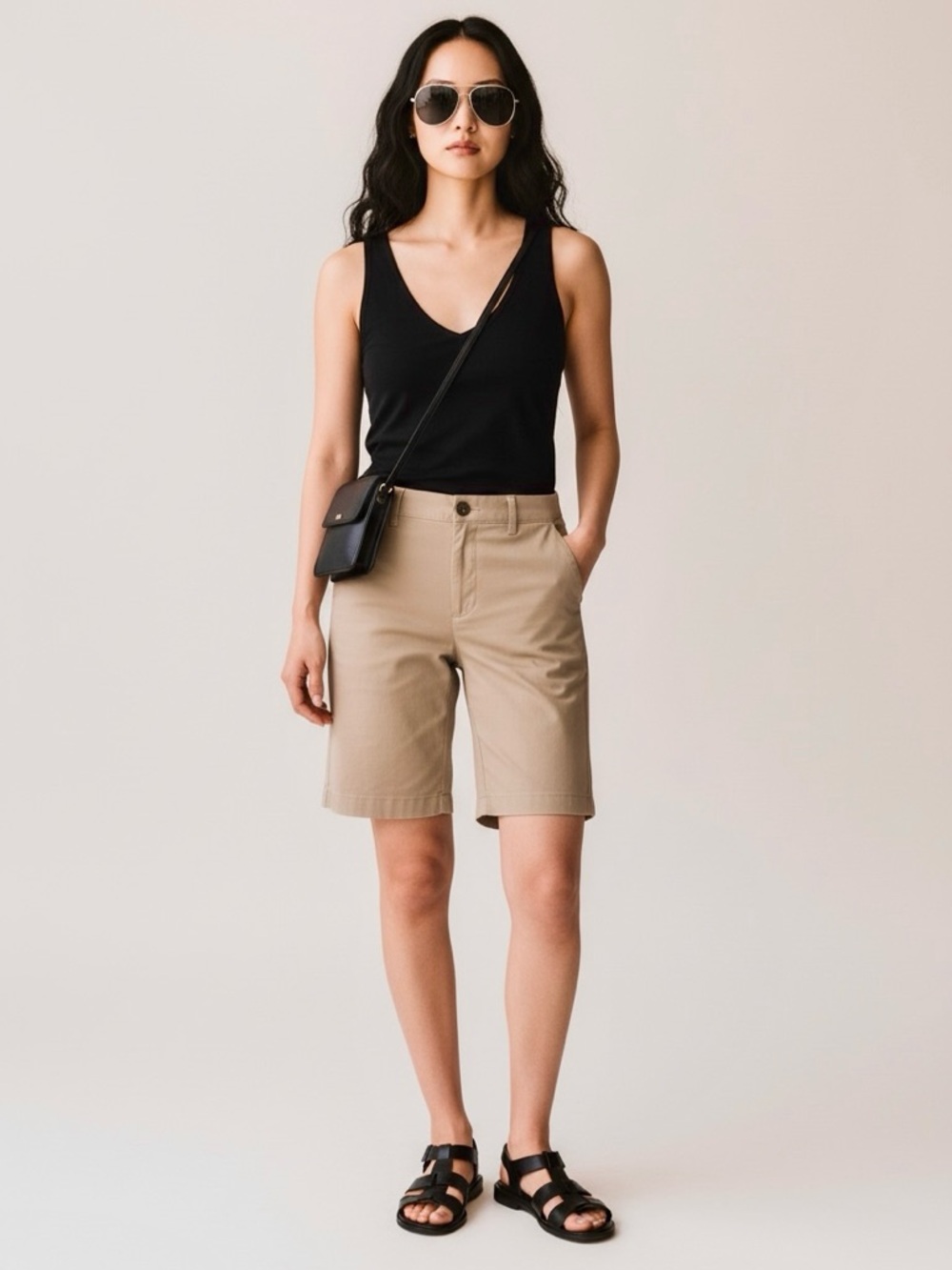 Armani Exchange OG Bermuda Shorts Sz 4 Flat Front Khaki Chinos